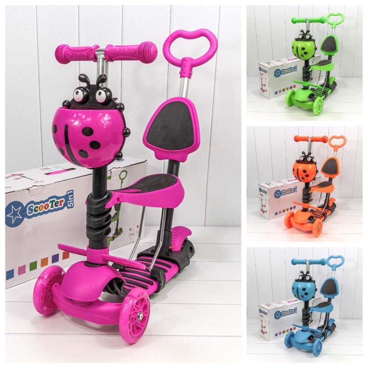 000200-100 Самокат детский 3-х колёсный со светящимися колесами, сиденьем и ручкой (ассортимент) 1/6