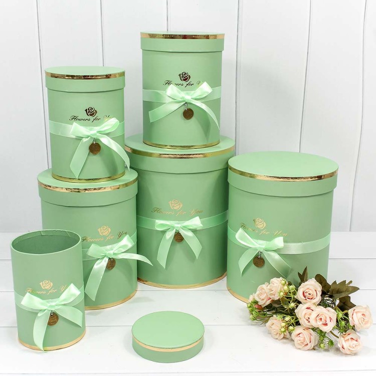 720950/11 Набор коробок 1/6 Цилиндр 21*25,5 см "Flowers for you" Светло-зелёный 1/8