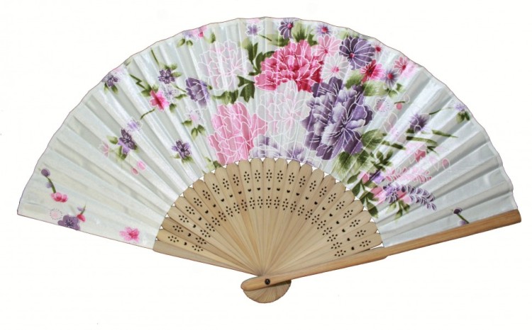 108168  Веер из бамбука и шёлка 21 см микс расцветок