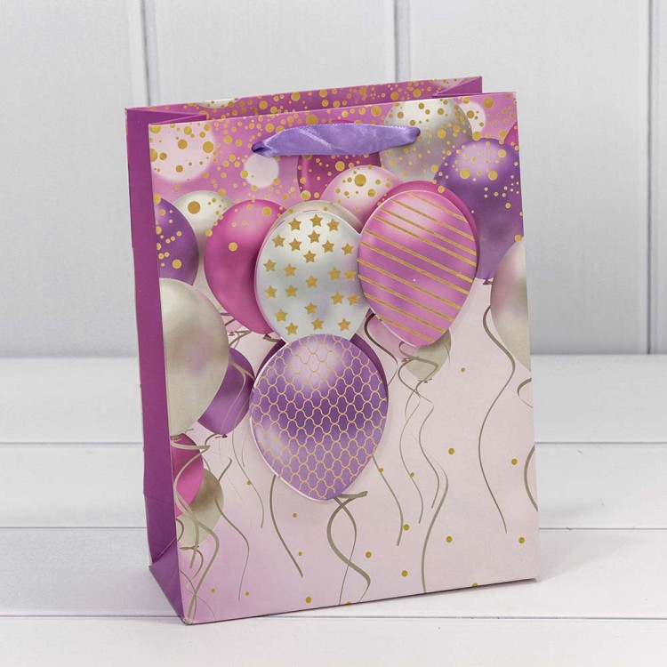 000111E Пакет подарочный с 3D аппликацией "Воздушные шары" (микс) 18*23*10 210г 1/20 1/360