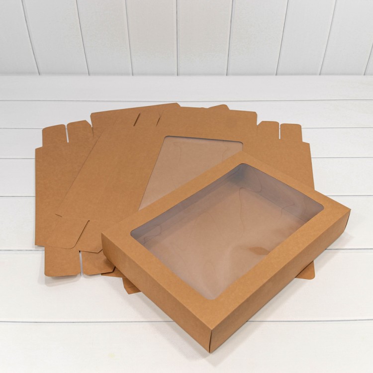 0007231 Коробка Прямоугольная 35*25*6 сборная с окошком Крафт 1/20 1/120