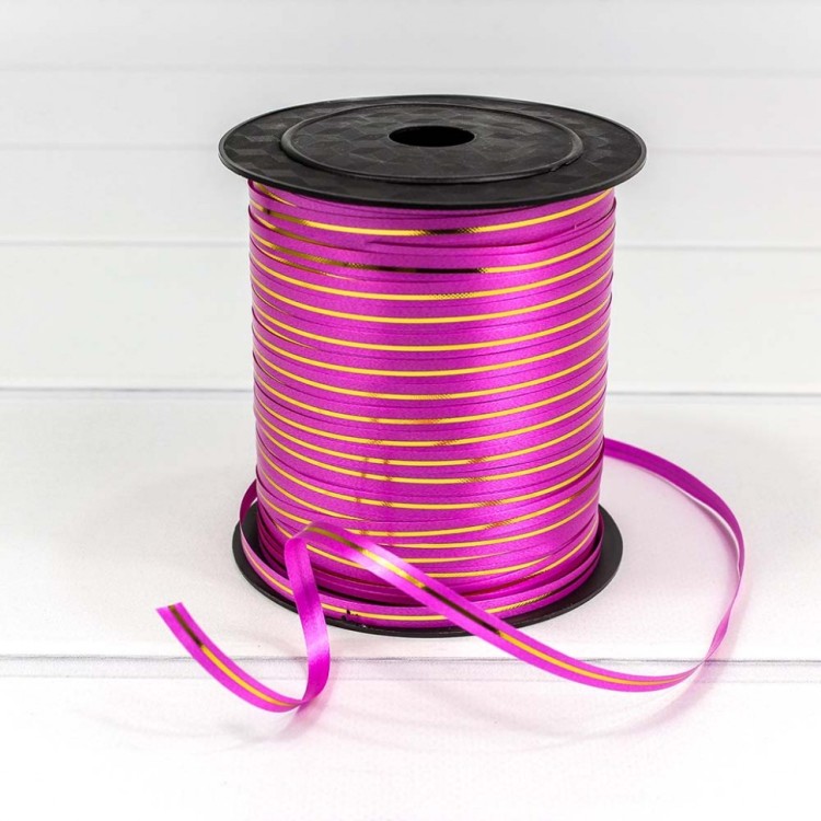 500580/1 Лента полипропиленовая с золотой полосой 0,5 см*250 ярдов малиновый (бобина) 1/5 1/60