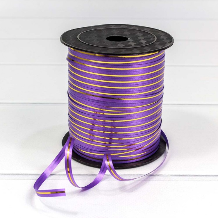 500580/2 Лента Полипропилен (бобина) с золотой полосой 0,5см*250ярд Фиолетовый 1/5 1/60