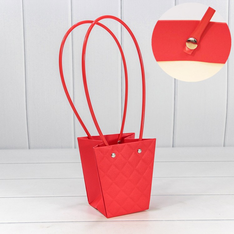 000174H/1 Пакет подарочный "Ваза для цветов" 12,5*12*8 "Ромбы" Красный 1/10 1/200