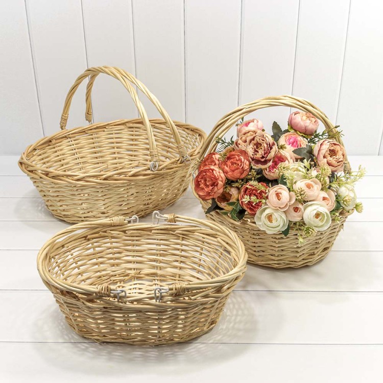 420700/2 Корзины плетёные Овальные Набор 1/3 45*36*14 (±5%) со складными ручками Натуральный 1/12