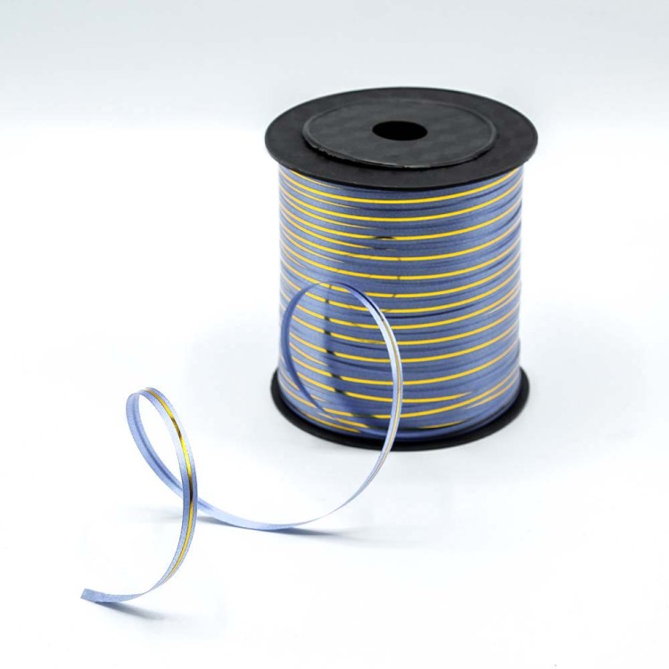 500580/7	Лента Полипропилен (бобина) с золотой полосой 0,5см*250ярд Синий 1/5 1/60