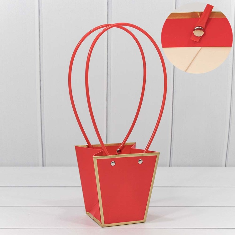 000172H/1 Пакет подарочный "Ваза для цветов" 12,5*12*8 с золотой рамкой Красный 1/10 1/200