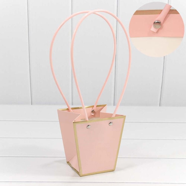 000172H/2 Пакет подарочный "Ваза для цветов" 12,5*12*8 с золотой рамкой Розовый 1/10 1/200