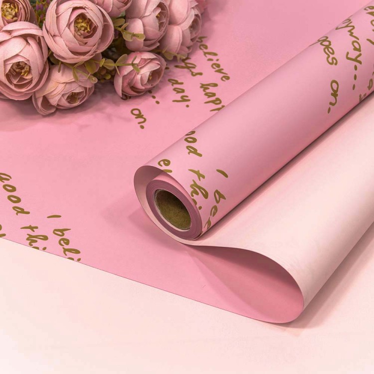 001359/6 Плёнка 0,58*10м матовая двухсторонняя с золотым тиснением 60мкм Розовый/Бледно-розовый 1/30