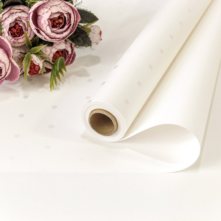 1691/2 Плёнка 0,58*10м матовая "Мелкий горошек" 65мкм Белый 1/30