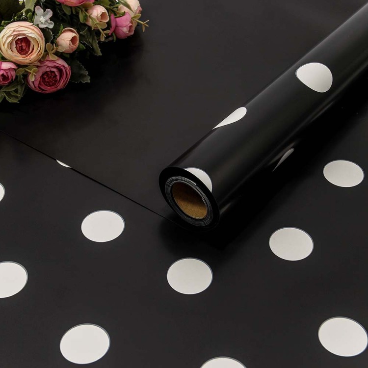 001325/3 Пленка матовая "Горошек" 58 см*10 м 60 мкм черный 1/30