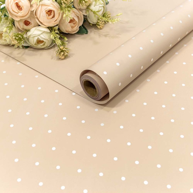 1691/7611Плёнка 0,58*10м матовая "Мелкий горошек" 65мкм Бежево-серый 1/30