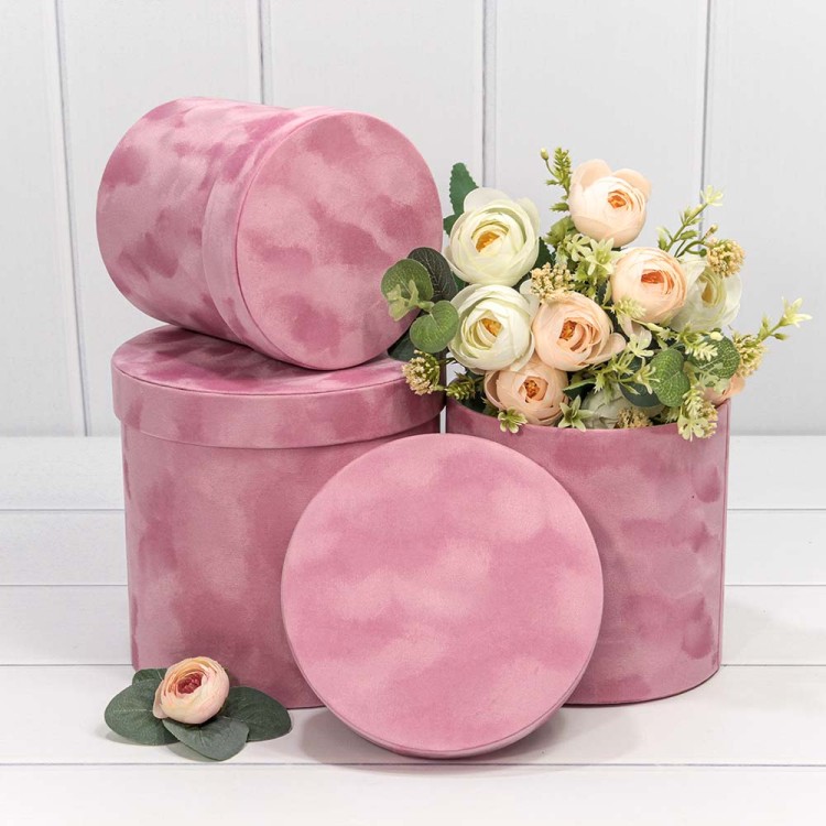 720112/131 Коробки Цилиндр Набор 1/3 18*17 "Бархатный" Розовый 1/12 