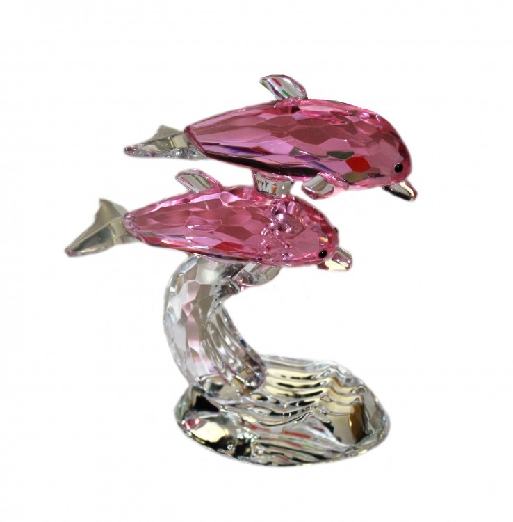ХН58-9С Пара дельфин из хрусталя 11,5х6х14,5 см розовый