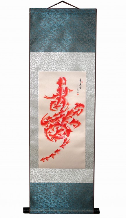 888102-12 Панно из шёлка "Карпы" (34,5х96 см)