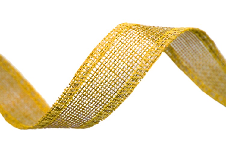 5511-25/7 Лента декоративная из искусственного льна с проволокой 2,5 см*25 ярд желтый 1/100