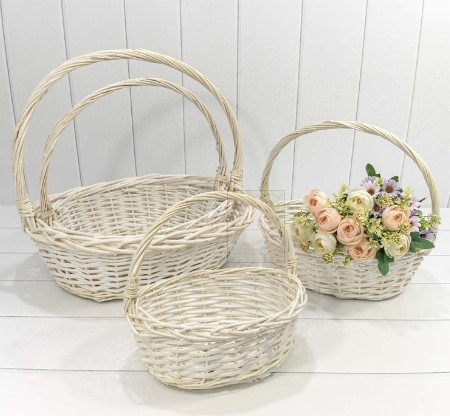 420160/1	Корзины плетёные Овальные Набор 1/4 43*35*15/44 (±5%) с ручкой Белый 1/6