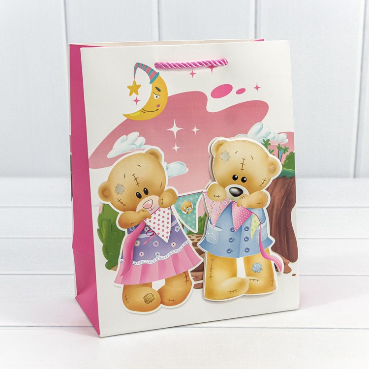 000334E Пакет подарочный с 3D аппликацией "Мишки" (микс) 18*23*10 210г 1/20 1/360