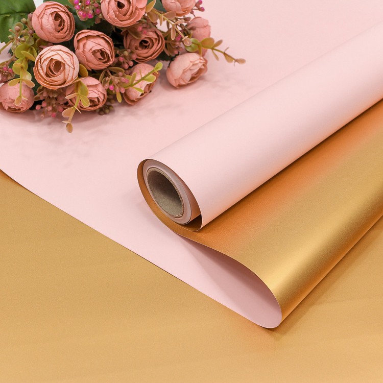 1611/3568 Плёнка 0,58*10м матовая двухсторонняя 50мкм Золотой/Розовый-3568 1/30