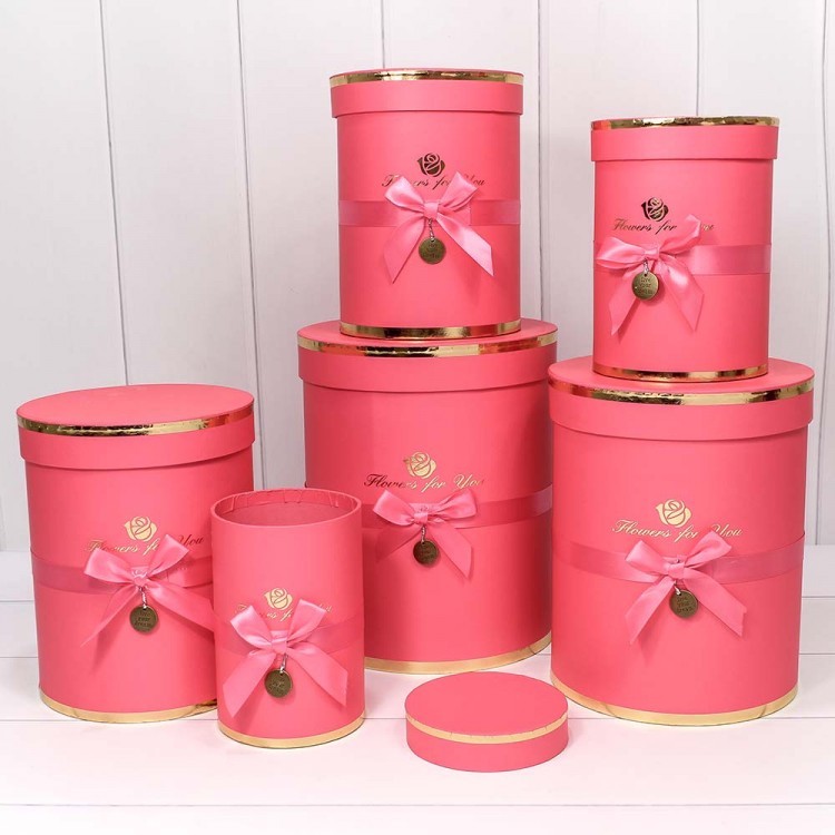 720950/5	Коробки Цилиндр Набор 1/6 21*25,5 "Flowers for you" Тёмно-розовый 1/8