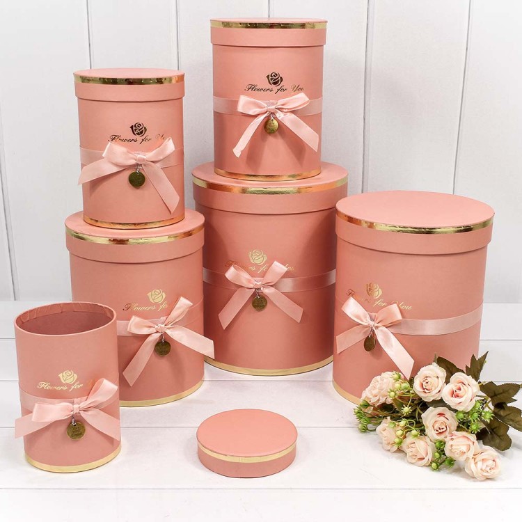 720950/9 Коробки Цилиндр Набор 1/6 21*25,5 "Flowers for you" Персиковый 1/8