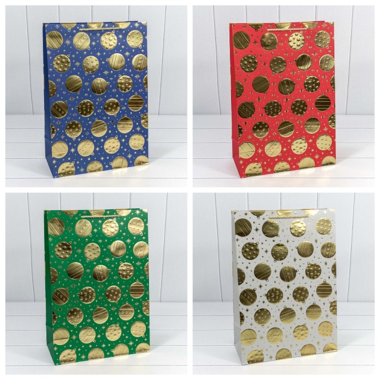 300298A Пакет подарочный с тиснением "Золотые шары" (микс) 31*45*15 210г 1/20 1/120