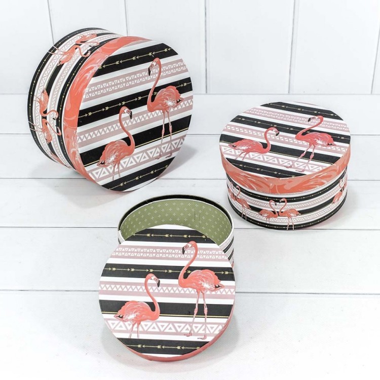 7201000/412 Набор коробок 1/3 круглый 21*11,5 см Фламинго черный/розовый 1/30